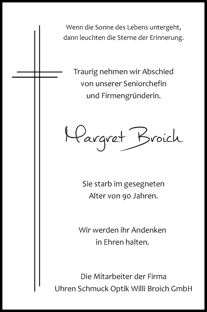  Traueranzeige für Margret Broich vom 13.02.2020 aus Kölner Stadt-Anzeiger / Kölnische Rundschau / Express