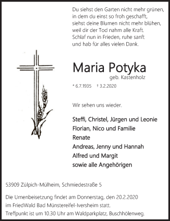 Anzeige von Maria Potyka von  Blickpunkt Euskirchen 