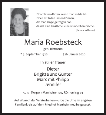 Anzeige von Maria Roebsteck von  Werbepost 