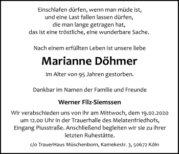 Anzeige von Marianne Döhmer von Kölner Stadt-Anzeiger / Kölnische Rundschau / Express