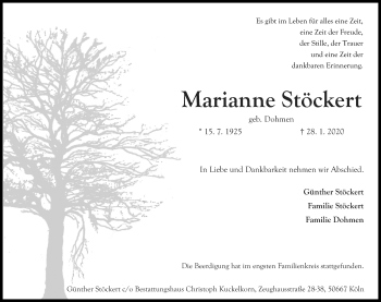 Anzeige von Marianne Stöckert von Kölner Stadt-Anzeiger / Kölnische Rundschau / Express