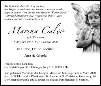 Anzeige von Marina Calvo von Kölner Stadt-Anzeiger / Kölnische Rundschau / Express
