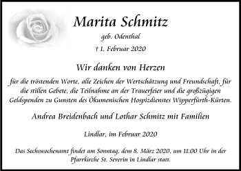 Anzeige von Marita Schmitz von Kölner Stadt-Anzeiger / Kölnische Rundschau / Express