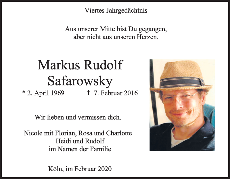  Traueranzeige für Markus Rudolf Safarowsky vom 07.02.2020 aus Kölner Stadt-Anzeiger / Kölnische Rundschau / Express