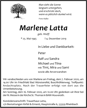 Anzeige von Marlene Latta von  Blickpunkt Euskirchen 