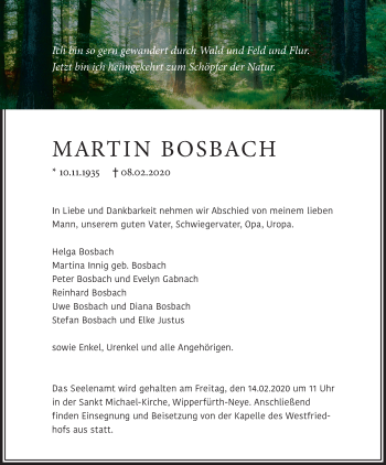 Anzeige von Martin Bosbach von Kölner Stadt-Anzeiger / Kölnische Rundschau / Express