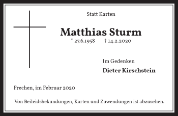 Anzeige von Matthias Sturm von  Wochenende 