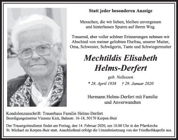 Anzeige von Mechtildis Elisabeth Helms-Derfert von  Sonntags-Post 