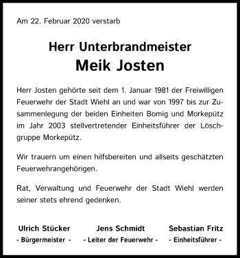 Anzeige von Meik Josten von Kölner Stadt-Anzeiger / Kölnische Rundschau / Express