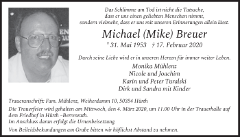 Anzeige von Michael Breuer von  Sonntags-Post 