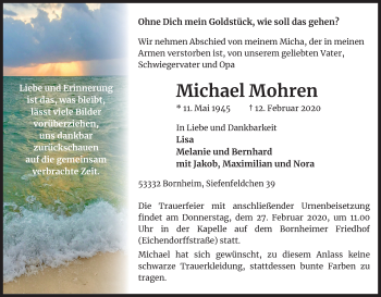 Anzeige von Michael Mohren von Kölner Stadt-Anzeiger / Kölnische Rundschau / Express