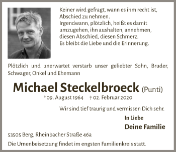 Anzeige von Michael Steckelbroeck von  Schaufenster/Blickpunkt 