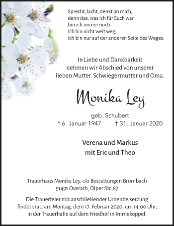 Anzeige von Monika Ley von  Bergisches Handelsblatt 