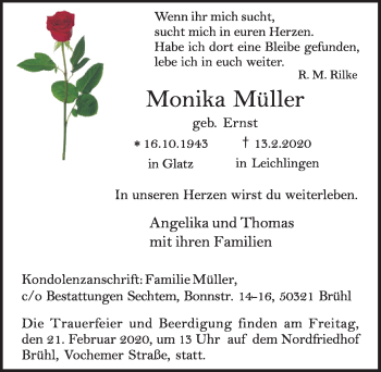 Anzeige von Monika Müller von  Schlossbote/Werbekurier 