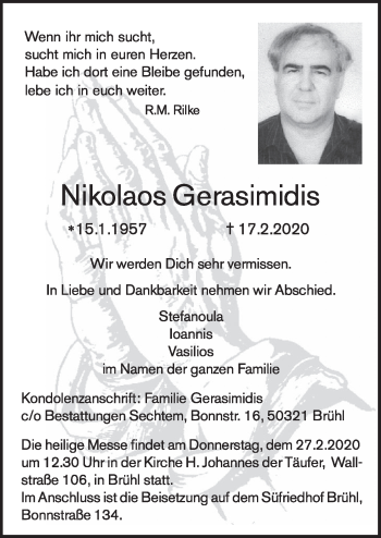 Anzeige von Nikolaos Gerasimidis von  Schlossbote/Werbekurier 