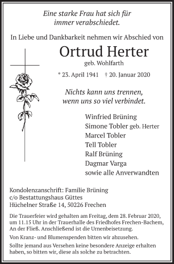Anzeige von Ortrud Herter von  Sonntags-Post 