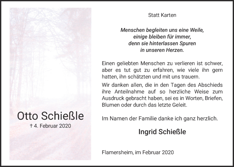  Traueranzeige für Otto Schießle vom 29.02.2020 aus  Blickpunkt Euskirchen 