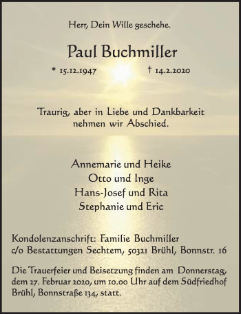 Anzeige von Paul Buchmiller von  Schlossbote/Werbekurier 