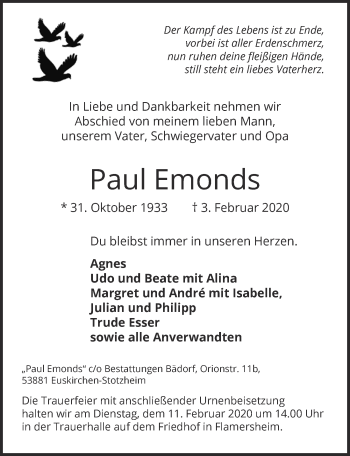 Anzeige von Paul Emonds von  Blickpunkt Euskirchen 
