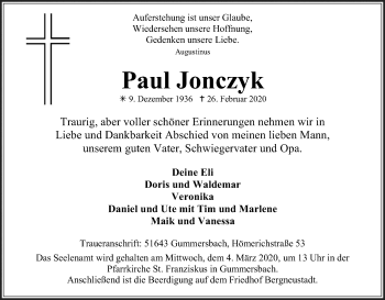 Anzeige von Paul Jonczyk von Kölner Stadt-Anzeiger / Kölnische Rundschau / Express