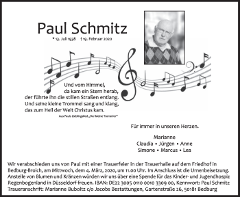 Anzeige von Paul Schmitz von  Sonntags-Post 