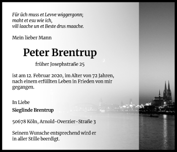 Anzeige von Peter Brentrup von Kölner Stadt-Anzeiger / Kölnische Rundschau / Express