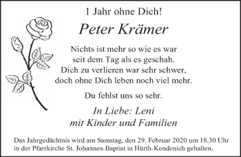 Anzeige von Peter Krämer von  Wochenende 