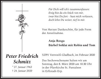 Anzeige von Peter Friedrich Schmitz von  Blickpunkt Euskirchen  Sonntags-Post 