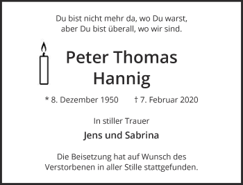 Anzeige von Peter Thomas Hannig von  Blickpunkt Euskirchen 