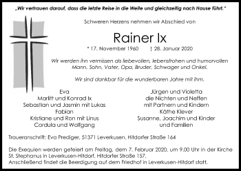 Anzeige von Rainer Ix von Kölner Stadt-Anzeiger / Kölnische Rundschau / Express