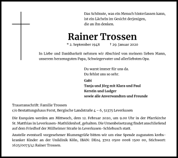 Anzeige von Rainer Trossen von Kölner Stadt-Anzeiger / Kölnische Rundschau / Express