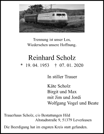 Anzeige von Reinhard Scholz von Kölner Stadt-Anzeiger / Kölnische Rundschau / Express
