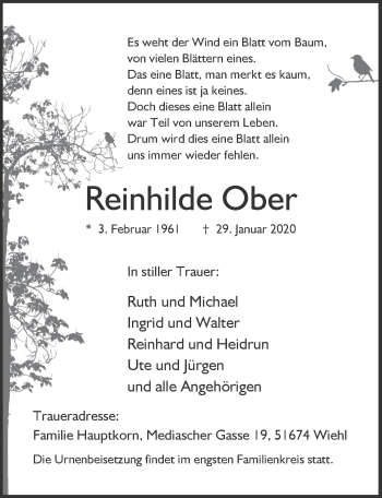 Anzeige von Reinhilde Ober von  Anzeigen Echo 