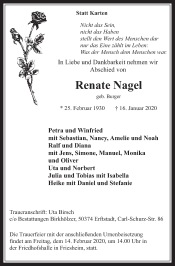 Anzeige von Renate Nagel von  Werbepost 