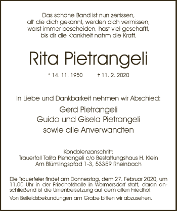 Anzeige von Rita Pietrangeli von  Schaufenster/Blickpunkt 