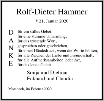 Anzeige von Rolf-Dieter Hammer von  Lokalanzeiger 