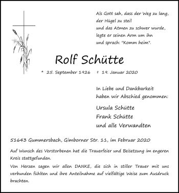 Anzeige von Rolf Schütte von  Anzeigen Echo 