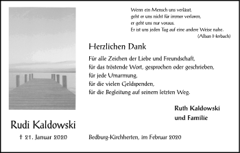 Anzeige von Rudi Kaldowski von Kölner Stadt-Anzeiger / Kölnische Rundschau / Express