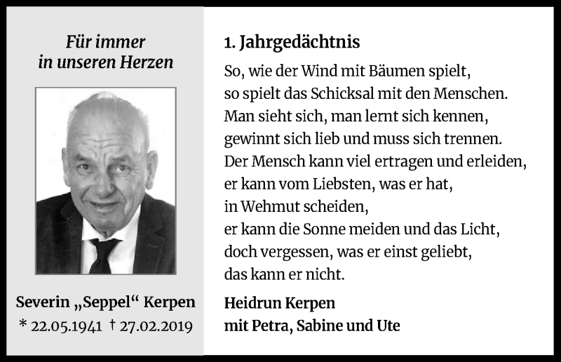  Traueranzeige für Severin Kerpen vom 29.02.2020 aus Kölner Stadt-Anzeiger / Kölnische Rundschau / Express