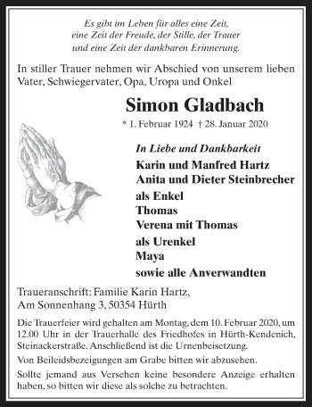 Anzeige von Simon Gladbach von  Wochenende 