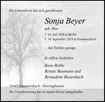 Anzeige von Sonja Beyer von  Anzeigen Echo 
