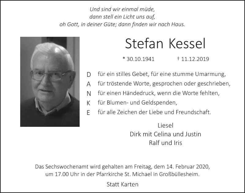  Traueranzeige für Stefan Kessel vom 08.02.2020 aus  Blickpunkt Euskirchen 