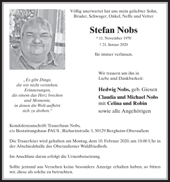 Anzeige von Stefan Nobs von  Werbepost 