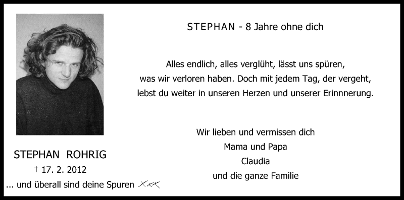  Traueranzeige für Stephan Rohrig vom 15.02.2020 aus Kölner Stadt-Anzeiger / Kölnische Rundschau / Express