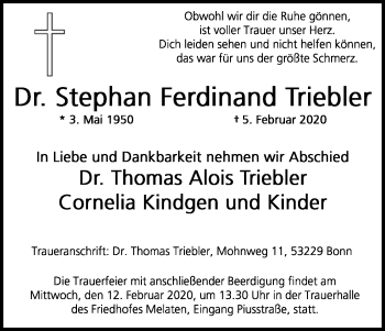 Anzeige von Stephan Ferdinand Triebler von Kölner Stadt-Anzeiger / Kölnische Rundschau / Express