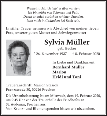 Anzeige von Sylvia Müller von  Sonntags-Post 