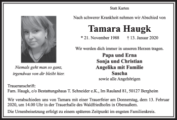 Anzeige von Tamara Haugk von  Sonntags-Post 