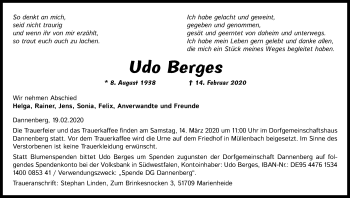 Anzeige von Udo Berges von Kölner Stadt-Anzeiger / Kölnische Rundschau / Express