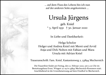 Anzeige von Ursula Jürgens 