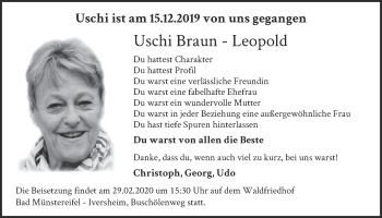 Anzeige von Uschi Braun-Leopold von  Blickpunkt Euskirchen 
